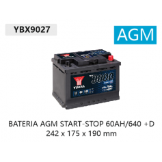 YBX9027 12V 60Ah 680A Yuasa AGM Start Stop Plus