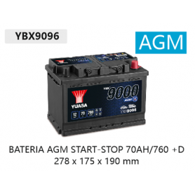 YBX9096 12V 70Ah 760A Yuasa AGM Start Stop Plus