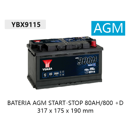 YBX9115 12V 80Ah 800A Yuasa AGM Start Stop Plus