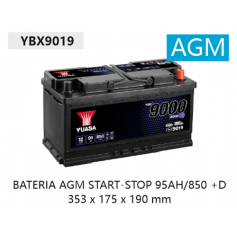 YBX9019 12V 95Ah 850A Yuasa AGM Start Stop Plus